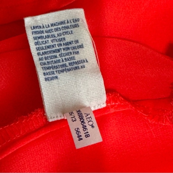 American Eagle Women’s Neon Coral Sheer Long Sleeve Button Down Blouse - Picture 7 of 7